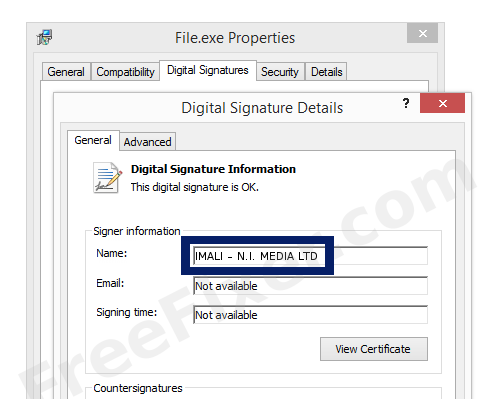 Screenshot of the IMALI – N.I. MEDIA LTD certificate